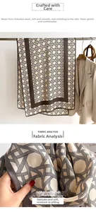 Detail of warm faux sheep wool scarf showing the soft geometric weave texture and brown edges