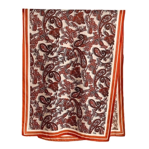 Retro paisley print silk scarf in brick red and white, stylish bohemian shawl for women
