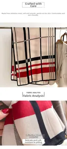 Detailed close-up of classic plaid scarf fabric showing soft imitation cashmere texture