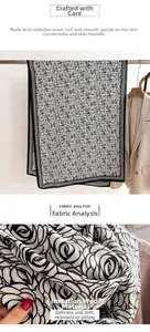 Detail of soft imitation sheep wool scarf featuring a classic black and white rose pattern
