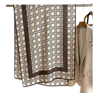Chic 2024 geometric print neck scarf in coffee and beige tones for women's winter warmth