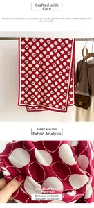 Detailed macro shot of red and white polka dot scarf fabric in soft imitation wool