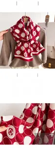 Close-up of red polka dot scarf showing soft twill weave texture and polyester fabric detail
