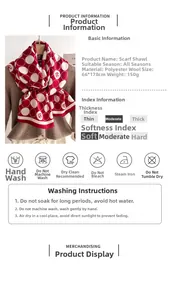 Detailed view of red polka dot scarf with size 66x178cm and material specifications
