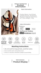 Detail specifications of contrast geometric scarf made of soft faux cashmere polyester