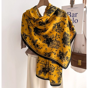 Vintage Toile De Jouy Pattern Scarf Women Winter Warm Polyester Shawl Classical Architecture Floral Print Large Wrap Fashion Accessories