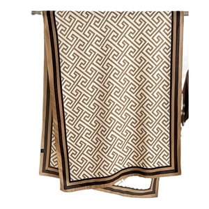 Classic coffee brown and beige geometric meander patterned scarf with black borders