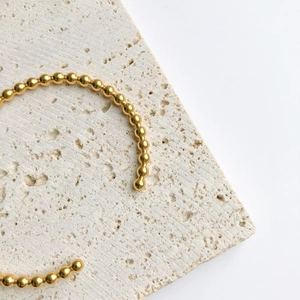 Titanium Steel Gold Plated Round Bead Open Cuff Bracelet Simple Minimalist Jewelry Accessory For Women