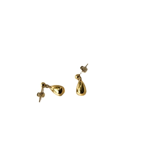 Minimalist golden teardrop stud earrings with smooth metallic finish and butterfly back