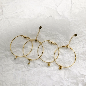 Minimalist Titanium Steel Bangle Bracelet Gold Plated With Artificial Pearl Bead Charms Magnetic Clasp Elegant For Women