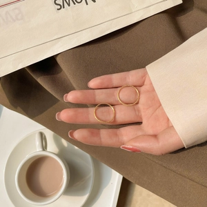Minimalist gold frosted titanium steel thin rings set shown worn on hand