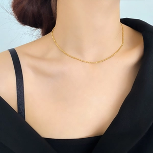 Collana Minimalista In Acciaio Al Titanio Placcato Oro Con Perline Per Donna Elegante Girocollo Semplice Gioielli
