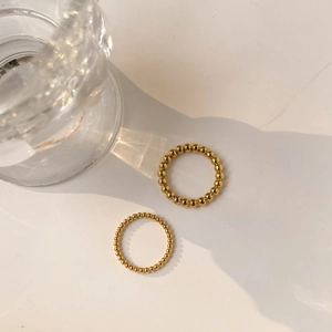 Minimalist Beaded Band Rings For Women Gold Plated Stainless Steel Stackable Jewelry