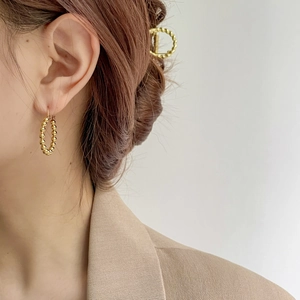 Beaded Hoop Earrings Stainless Steel Gold Plated Minimalist Retro Geometric Round Circle High Quality Fashion Jewelry