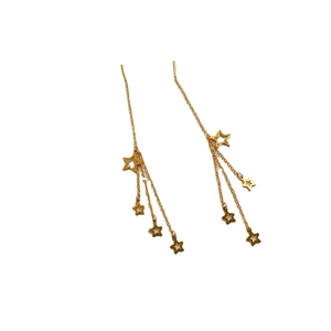 Elegant gold titanium steel tassel earrings featuring hollow star charms for women