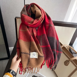 Plaid Scarf Shawl Imitation Cashmere Acrylic Thickened Warm Winter Retro Tassel Fringe Unisex Fashion Wrap