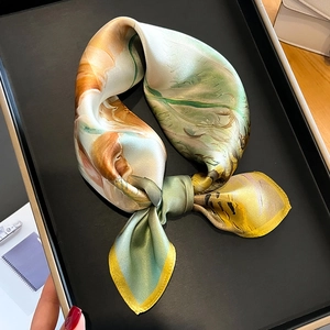 Écharpe Carrée En Satin De Mûrier Rétro Peinture À L Huile Artistique Imprimé Floral Foulard Élégant Accessoires Femmes