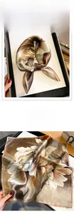Detailed view of luxury silk floral scarf in elegant earth tones with premium gift box packaging
