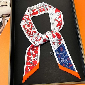 Paris themed silk handle ribbon twilly with artistic prints for women handbag decoration