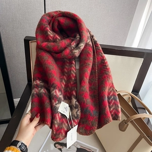 Women Winter Scarf Thick Imitation Cashmere Warm Shawl Wrap Houndstooth Plaid Tassel Soft Stylish Elegant Long