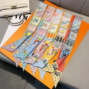 Narrow Satiny Polyester Scarf Double Sided Horse Print Bag Handle Wrap Hair Ribbon Fashion Neck Tie Accessory