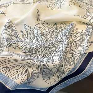 Detailed view of vintage floral silk scarf texture with fine twill weave and elegant prints