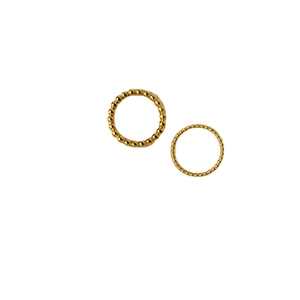 Minimalist gold-plated stainless steel beaded rings shown in stackable set on white background
