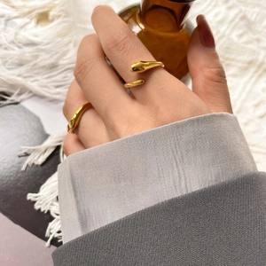 Minimalist 15k gold plated geometric snake ring and smooth band set for women