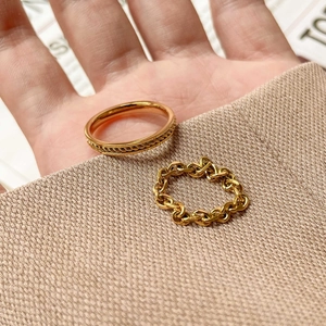 Titanium Steel Rings Gold Plated Woven Twisted Chain Hollow Geometric Finger Jewelry For Women