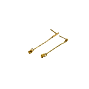 Minimalist gold long chain drop earrings with a sleek tassel design on white background