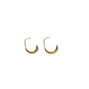 Minimalist gold U-shaped oval hoop earrings with a polished crescent moon design