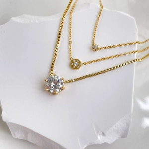 Minimalist Round Zircon Pendant Necklace Titanium Steel Gold Plated Thin Chain Elegant Jewelry For Women Daily Wear