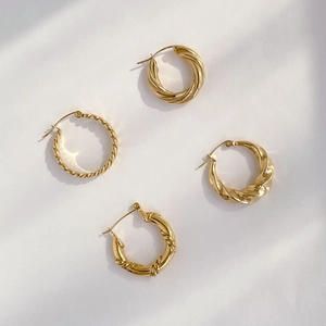 Twisted Hoop Earrings Stainless Steel Gold Plated Braid Rope Texture Geometric Minimalist Jewelry For Women