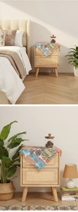 Detail of bohemian style dust cover cloth with ethnic mandala pattern for nightstand