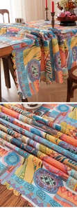 Detailed close-up of Bohemian geometric pattern fabric and thick woven texture