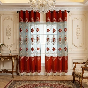 Luxury European Embroidered Finished Curtain Polyester Floral Design Gold Thread Grommet Top For Living Room Bedroom