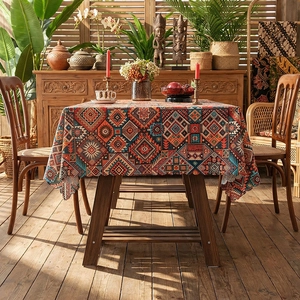 Bohemian Ethnic Geometric Printed Tablecloth Polyester Dustproof Table Cover For Home Kitchen Dining Room Party Decoration