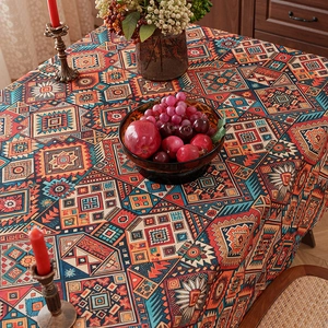 Bohemian geometric pattern tablecloth with colorful ethnic prints for dining room decor
