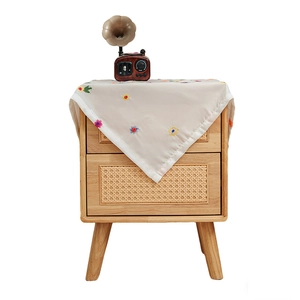 Fresh beige embroidered dust cover cloth for bedside tables with colorful floral patterns