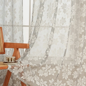 Lace curtains with floral embroidery for living room balcony in elegant white