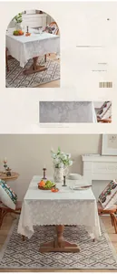 Detail showing white floral lace fabric with delicate scalloped edges for home dust protection