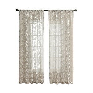 Elegant floral lace curtains in cream white, light filtering drapes for living room windows