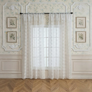 Elegant French style white lace sheer curtain panel for bedroom and living room window