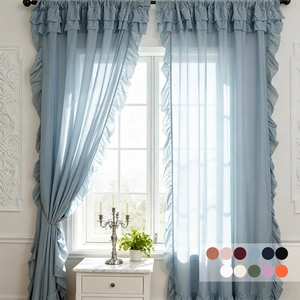 Ruffle Sheer Curtains Romantic French Style Rod Pocket Polyester Voile Window Drapes Living Room Bedroom Light Filtering