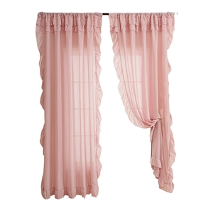 Pink ruffles sheer curtains with rod pocket design for living room and balcony