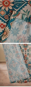 Detailed close-up showing bohemian pattern print and neat sewing on the fabric curtain