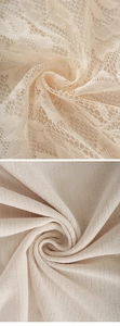 Close-up of luxury beige double-layer lace and soft chenille blackout curtain fabric