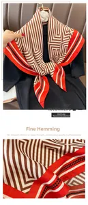 Detail of geometric pattern scarf showing fine lockrand edge and silk-like texture