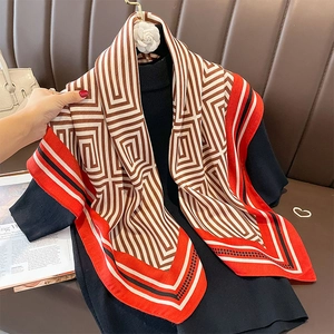 Geometric Labyrinth Print Scarf For Women Polyester Satin Feeling Square Neck Head Kerchief Fashion Shawl Wrap