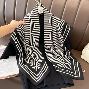 Modern black and white striped geometric scarf shawl with retro patterns for women